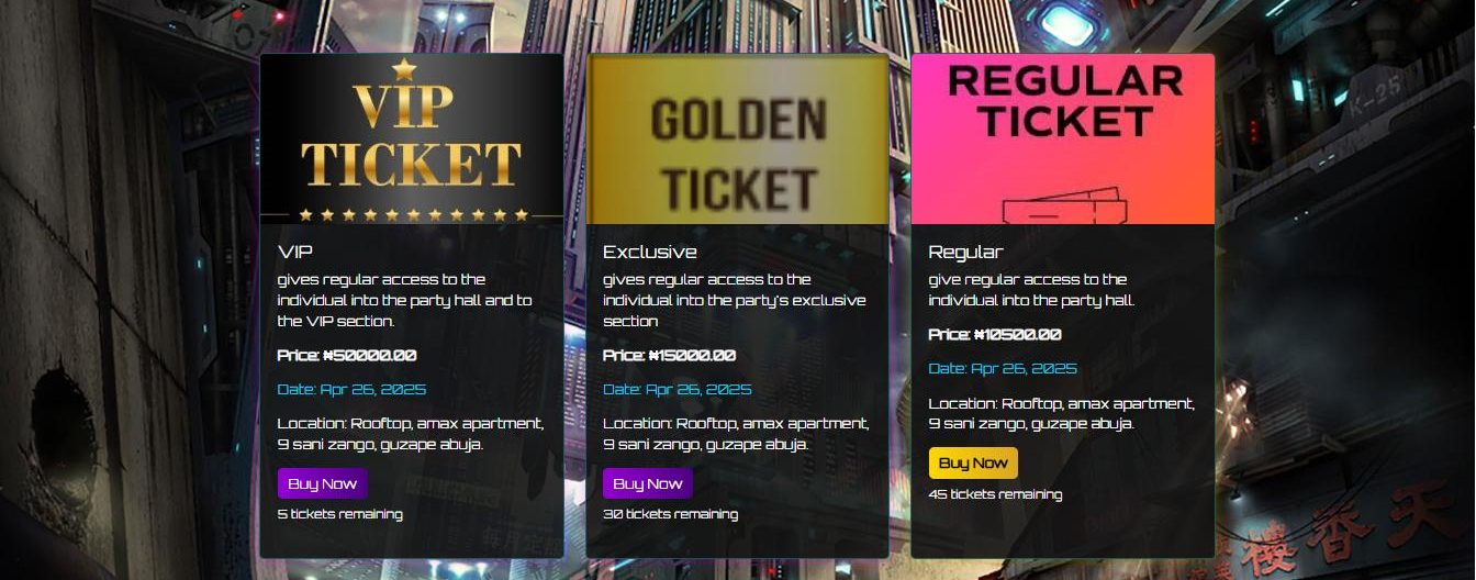 The Spooky’s Y2K Rave ticket tiers with prices and remaining stock